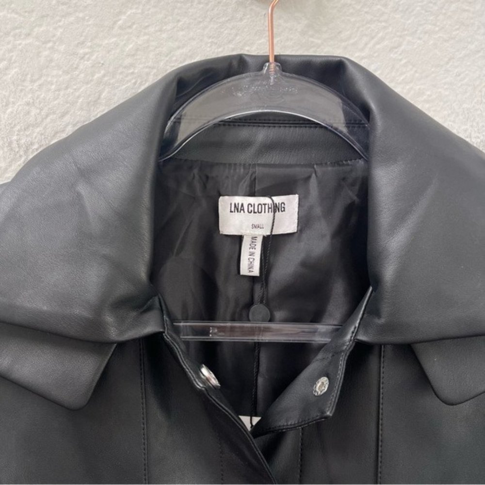 LNA Revolve Koa Vegan Leather Trench Coat Black Belted Size Small NWT - Picture 6 of 7